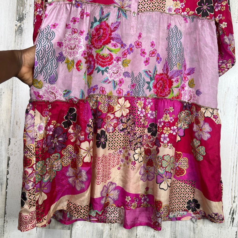 Johnny Was Silk Patchwork Floral Yama Jasmine Tiered Dress Women Large MSRP $248 - Picture 8 of 16